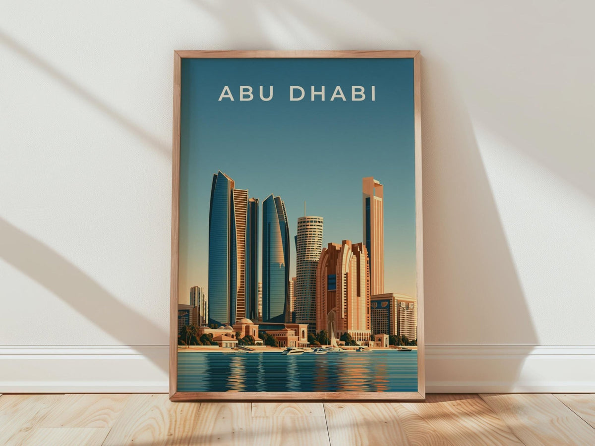Abu Dhabi Skyline Print, UAE City Poster, Modern Minimalist Middle East Wall Art - WanderWall