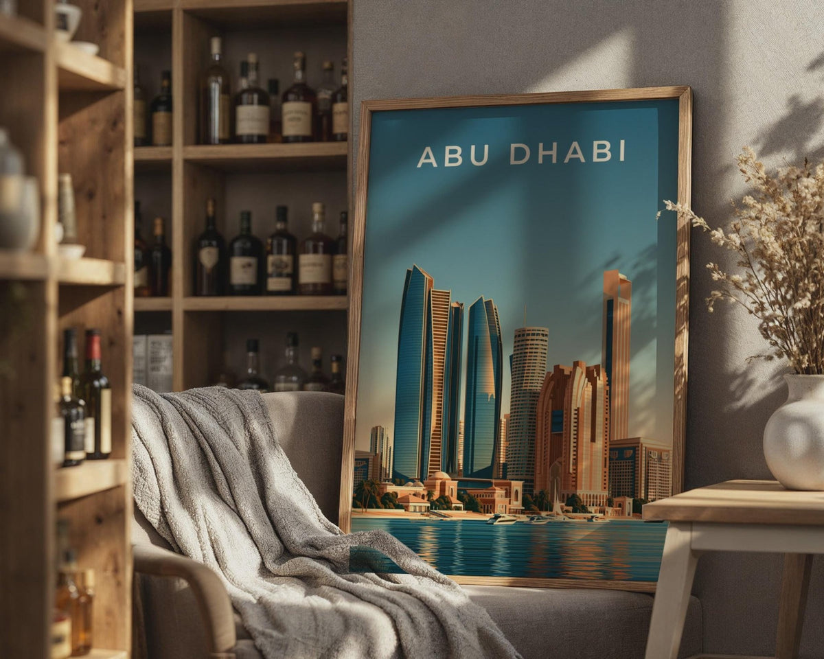 Abu Dhabi Skyline Print, UAE City Poster, Modern Minimalist Middle East Wall Art - WanderWall