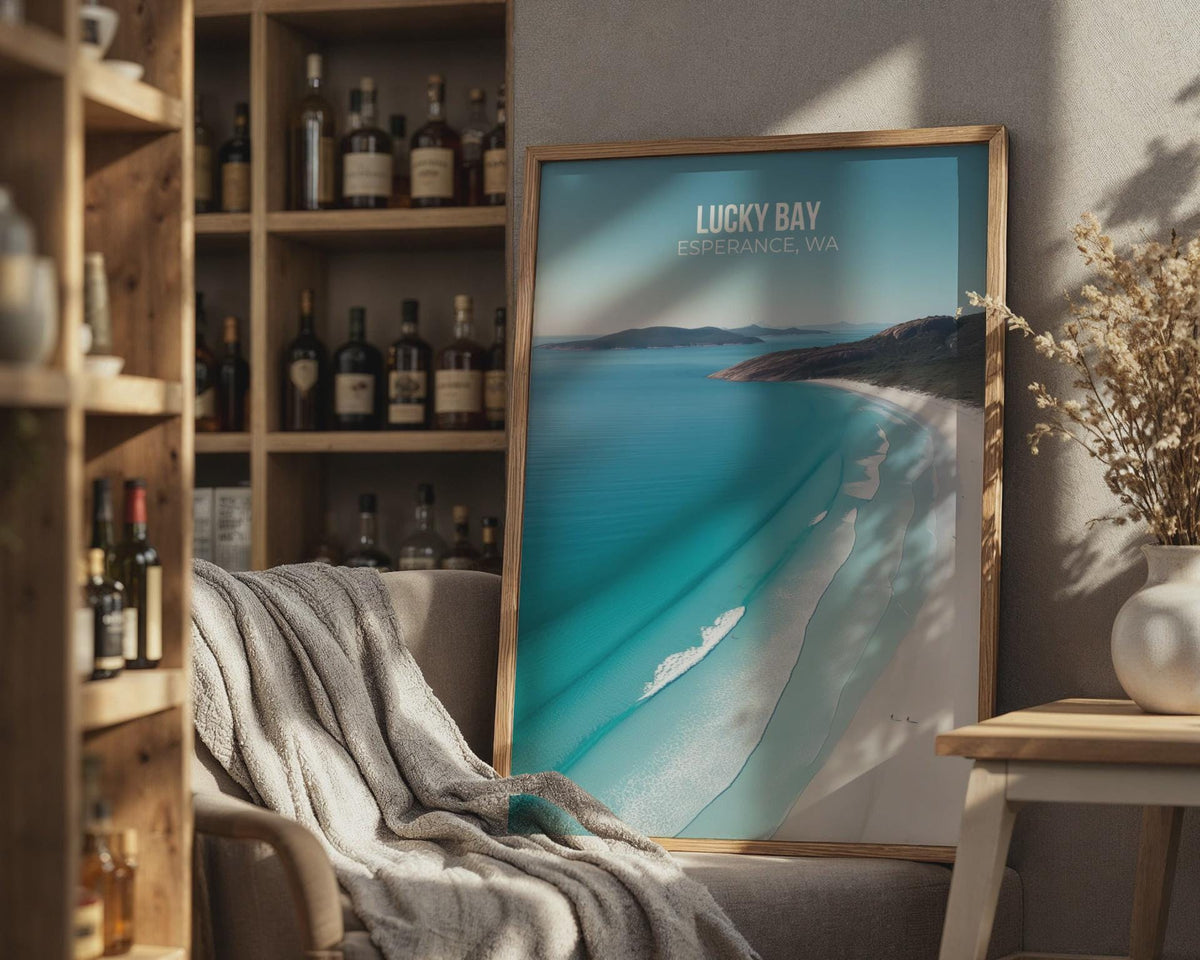 Aerial Beach Art Print Lucky Bay Esperance WA Coastal Wall Art - WanderWall