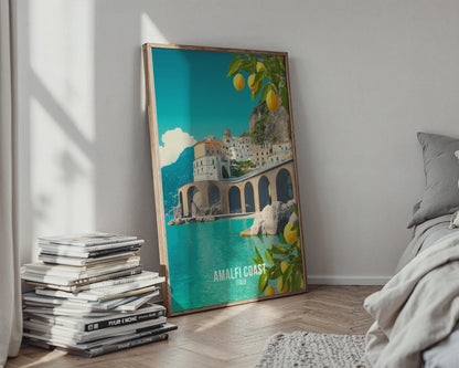 Amalfi Coast Poster Art Print with Lemons and Coastal Architecture - WanderWall