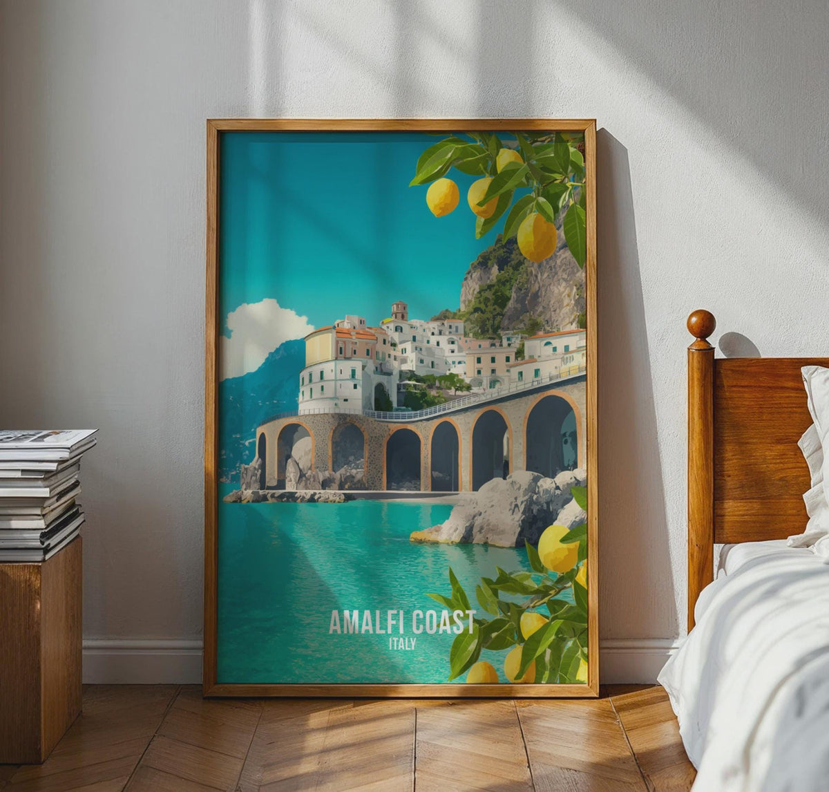 Amalfi Coast Poster Art Print with Lemons and Coastal Architecture - WanderWall