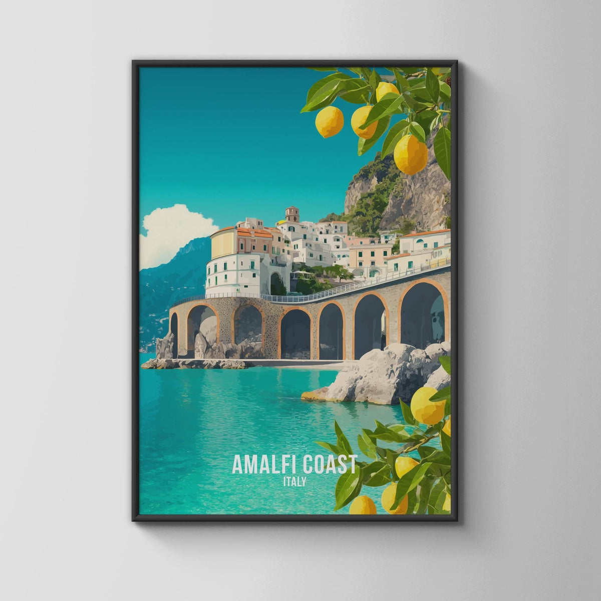 Amalfi Coast Poster Art Print with Lemons and Coastal Architecture - WanderWall