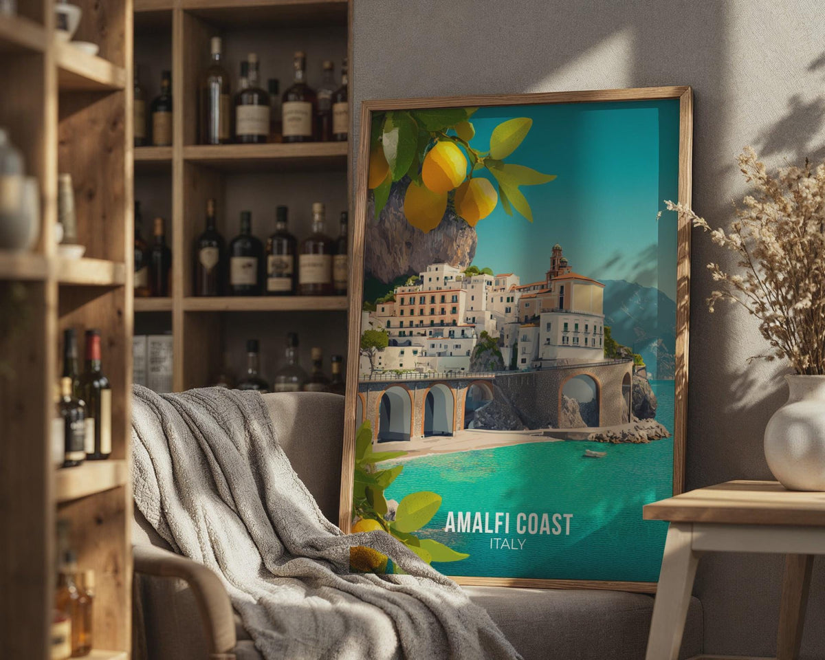 Amalfi Coast Wall Art Print with Lemons and Scenic Landscape - WanderWall
