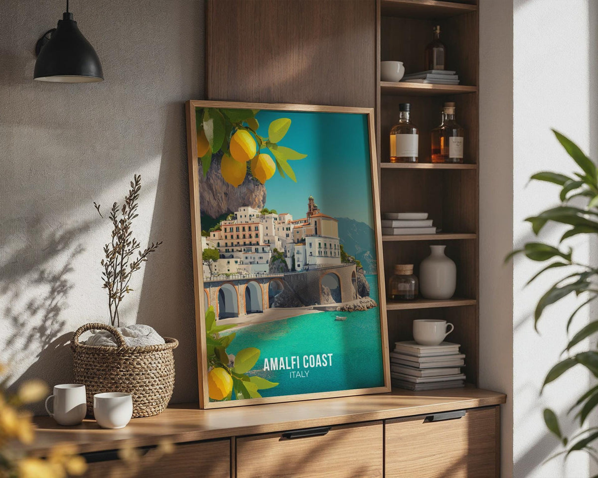 Amalfi Coast Wall Art Print with Lemons and Scenic Landscape - WanderWall