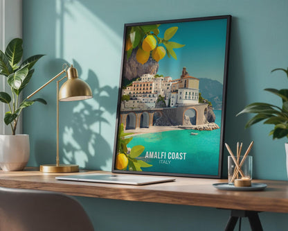 Amalfi Coast Wall Art Print with Lemons and Scenic Landscape - WanderWall