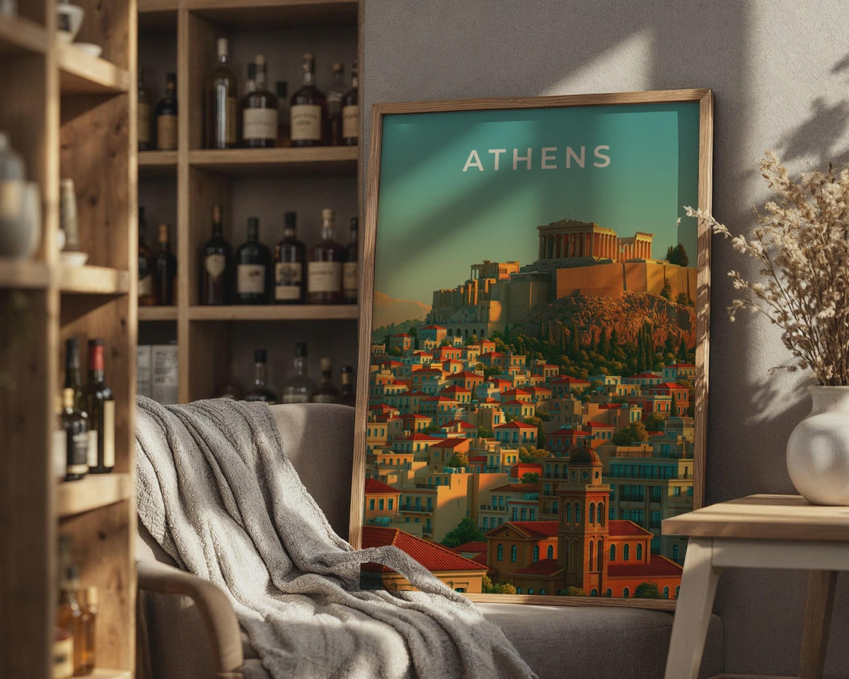 Athens Skyline Print Greek Architecture Art Travel Poster - WanderWall