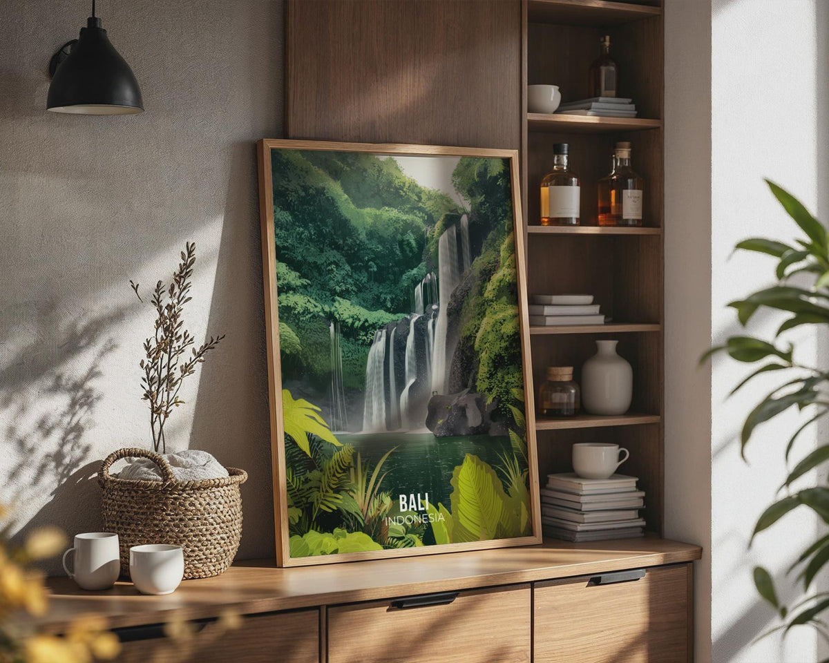 Bali Waterfall Poster Minimalist Art Print - WanderWall