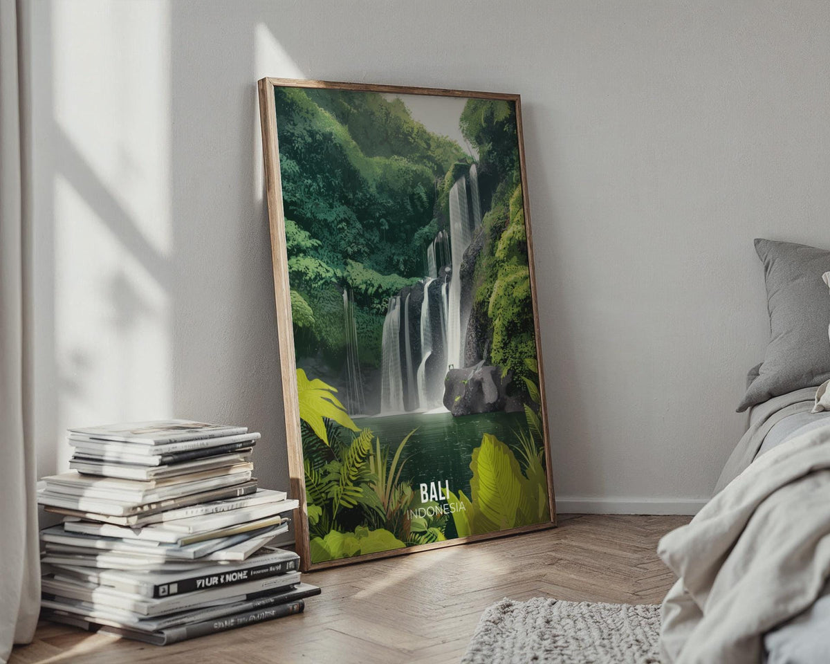 Bali Waterfall Poster Minimalist Art Print - WanderWall
