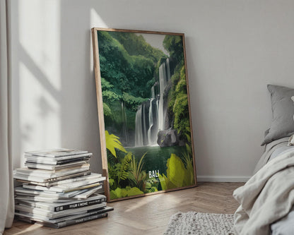 Bali Waterfall Poster Minimalist Art Print - WanderWall