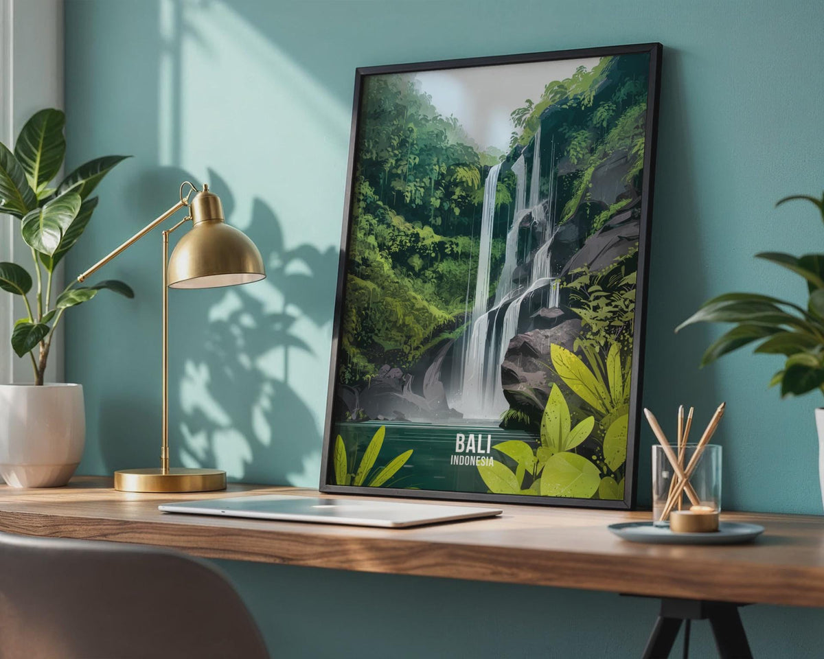 Bali Waterfall Print Wall Art Scenic Indonesia Poster - WanderWall