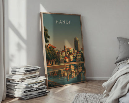 Hanoi Print, Vietnam City Poster, Hoan Kiem Lake, Retro Cityscape Wall Art - WanderWall