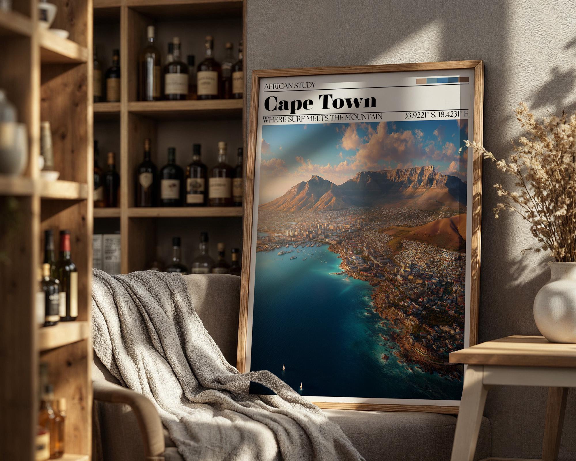 Cape Town Travel Poster – Table Mountain, South Africa Wall Art