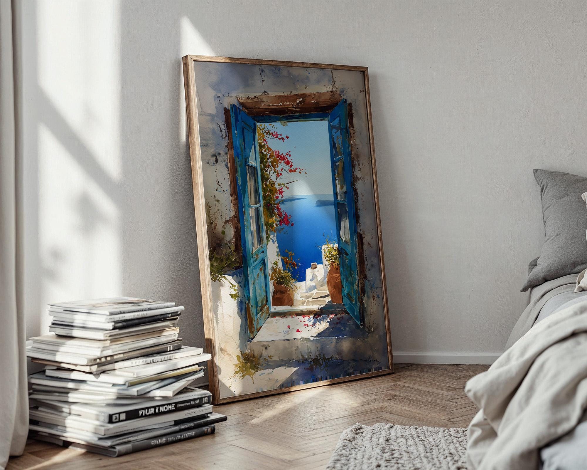 Santorini Open Window Poster - Henri Mattise Greece Travel Art