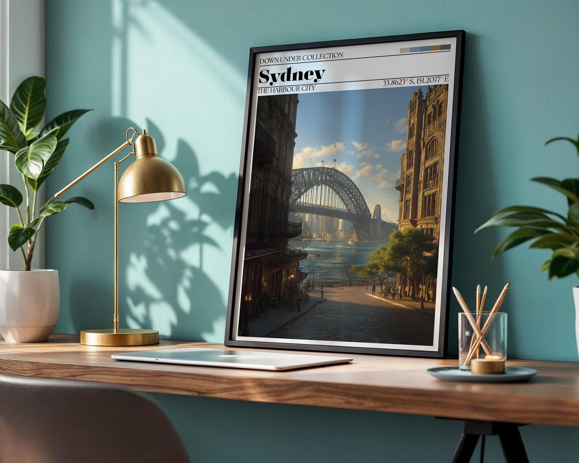 Sydney Australia Travel Poster – Harbour Bridge Wall Art Print
