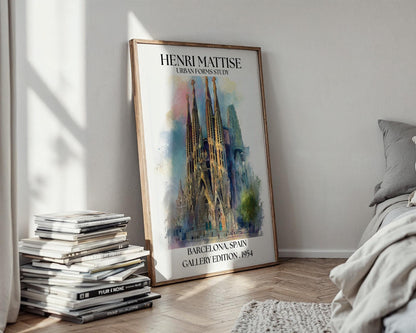 Barcelona Henri Mattise Travel Poster - Sagrada Familia Wall Art Print