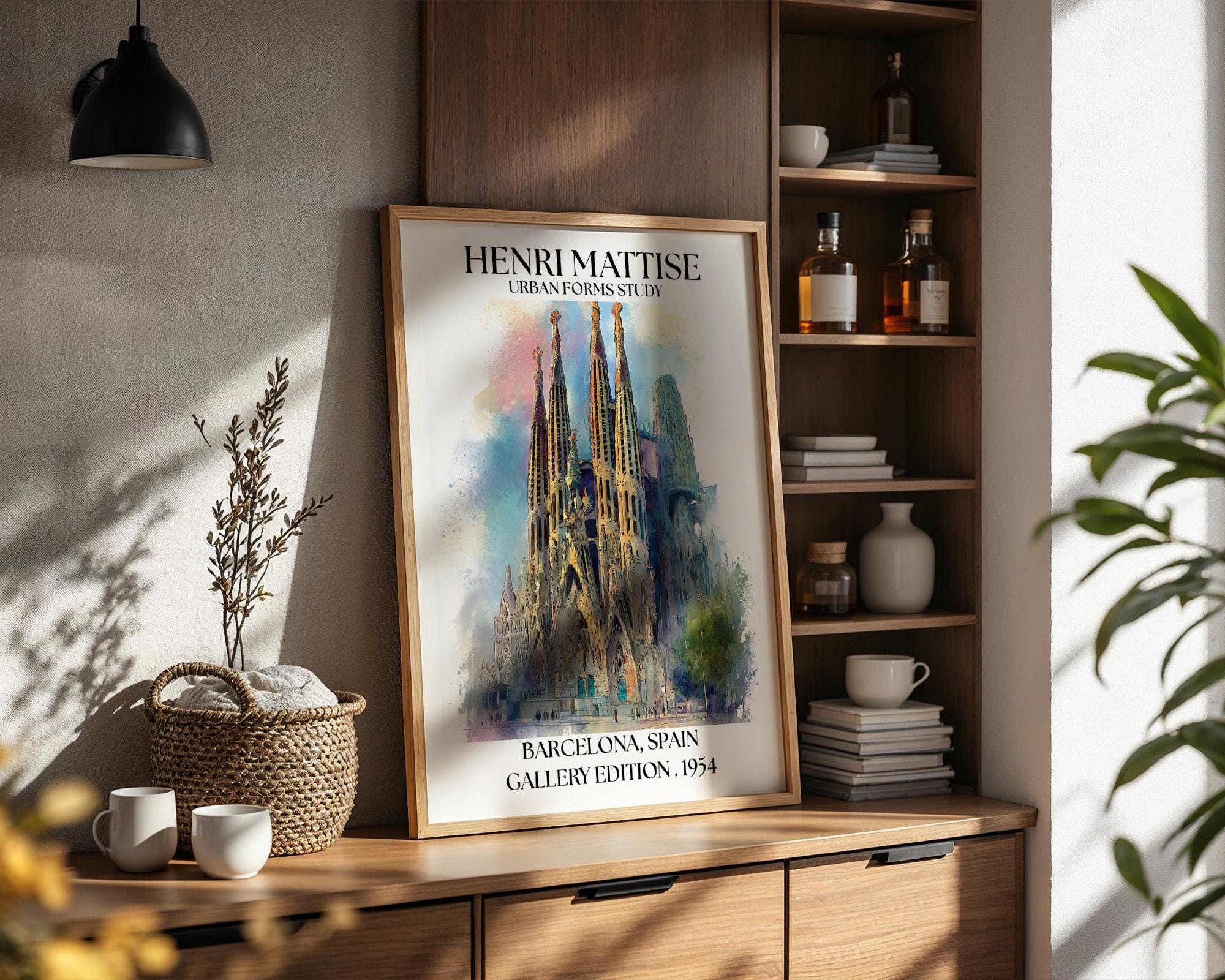 Barcelona Henri Mattise Travel Poster - Sagrada Familia Wall Art Print