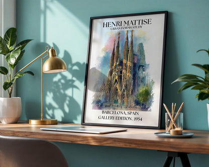 Barcelona Henri Mattise Travel Poster - Sagrada Familia Wall Art Print