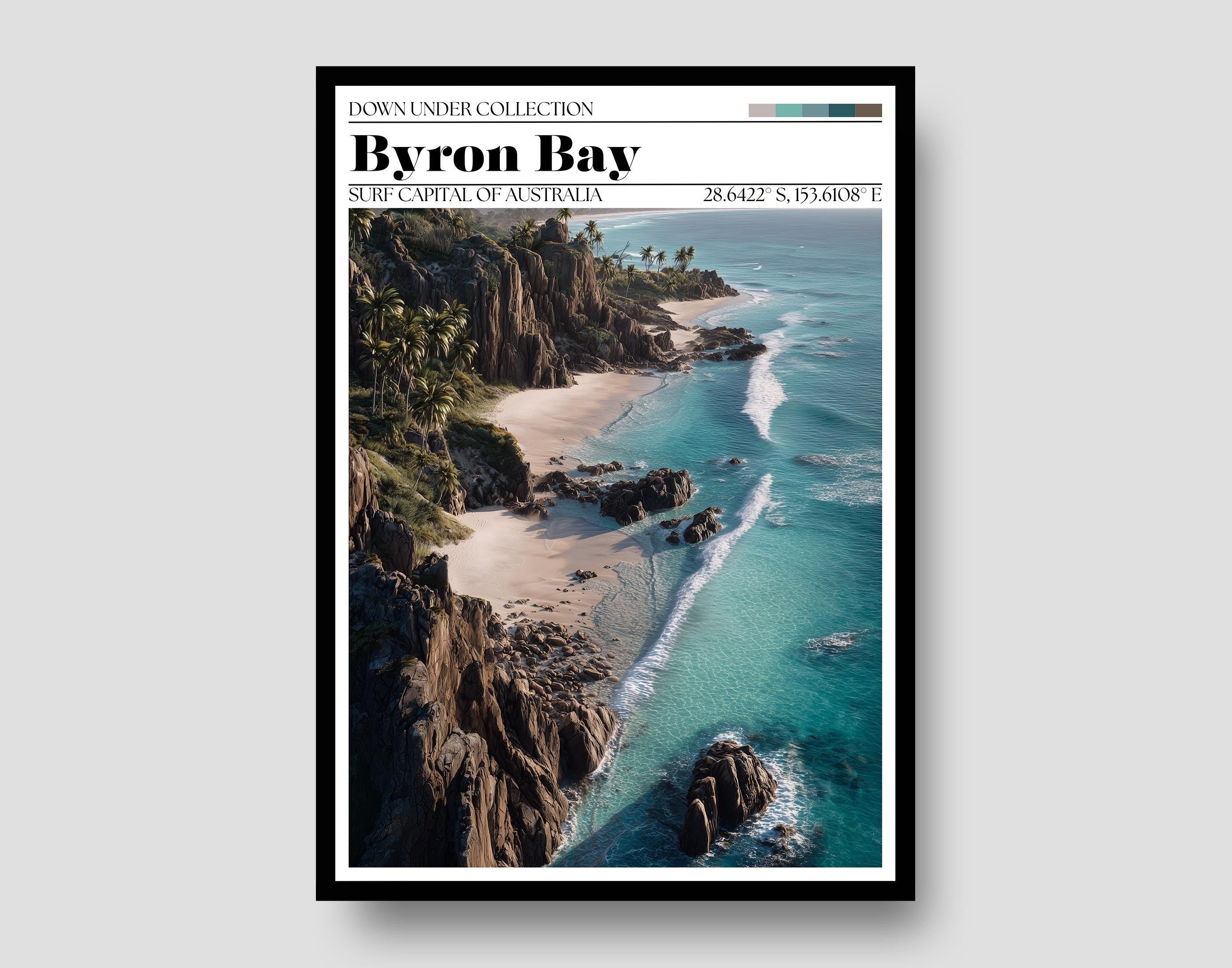 Byron Bay Australia Travel Poster – Coastal Surf Art