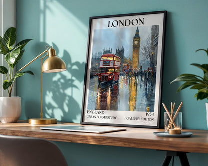 London Henri Mattise Poster - Big Ben, London Bus Travel Wall Art