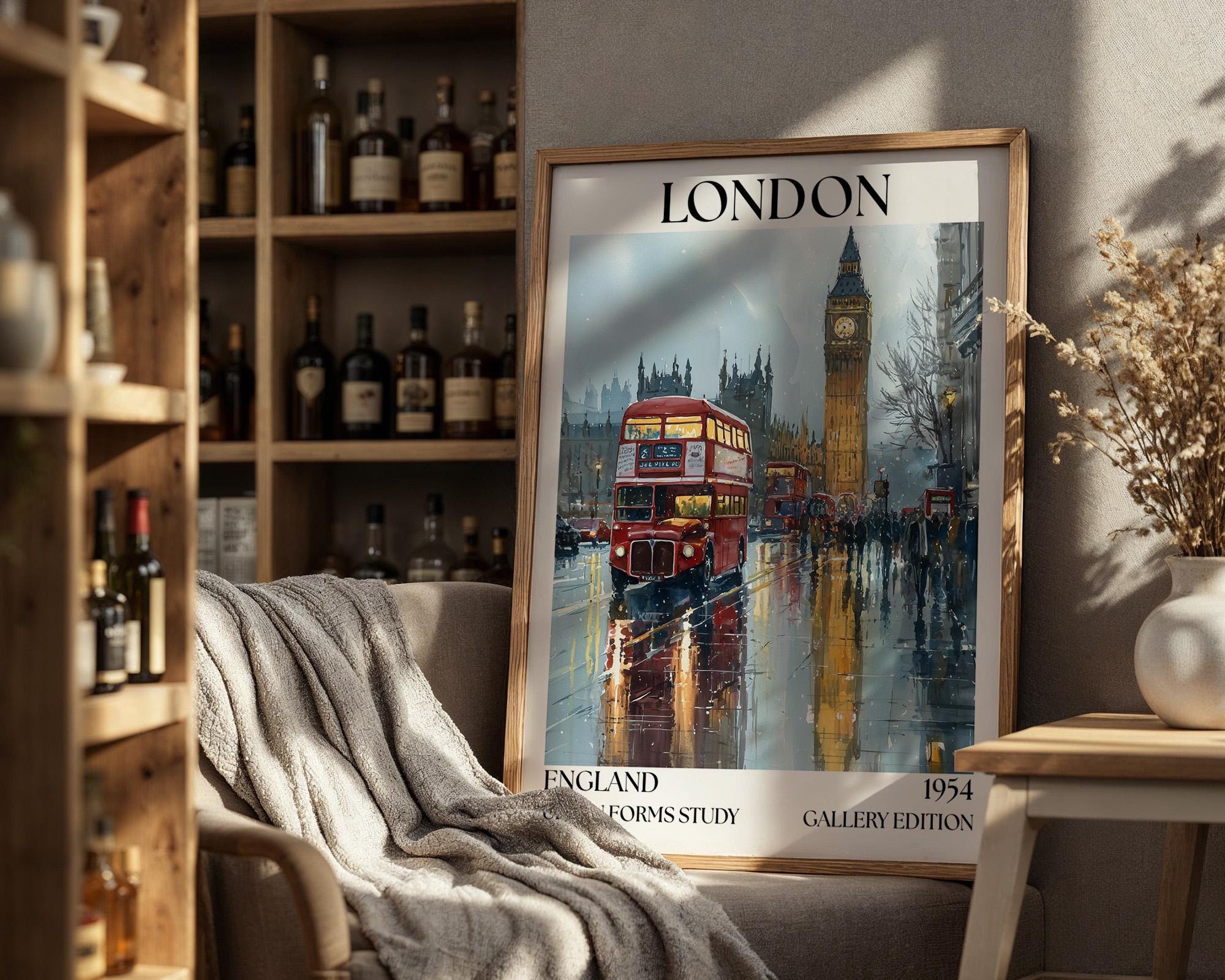London Henri Mattise Poster - Big Ben, London Bus Travel Wall Art