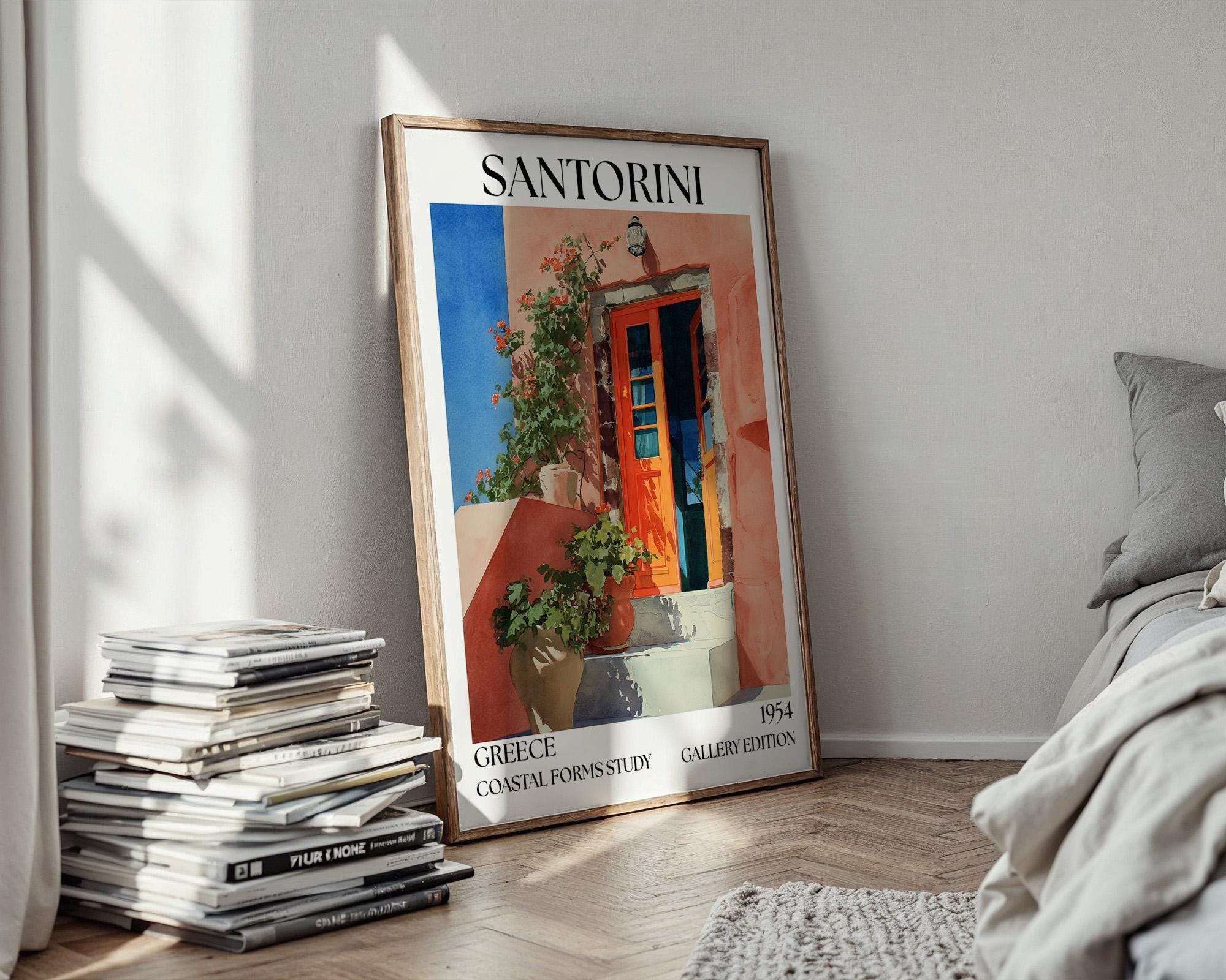 Santorini Henri Mattise Poster - Santorini Watercolour Travel Wall Art Print
