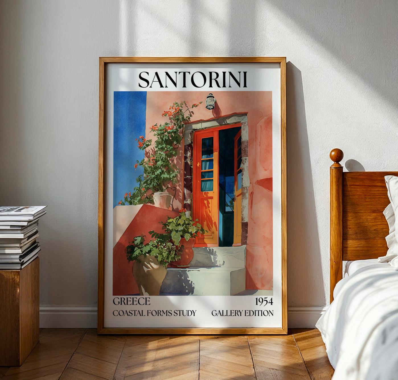 Santorini Henri Mattise Poster - Santorini Watercolour Travel Wall Art Print