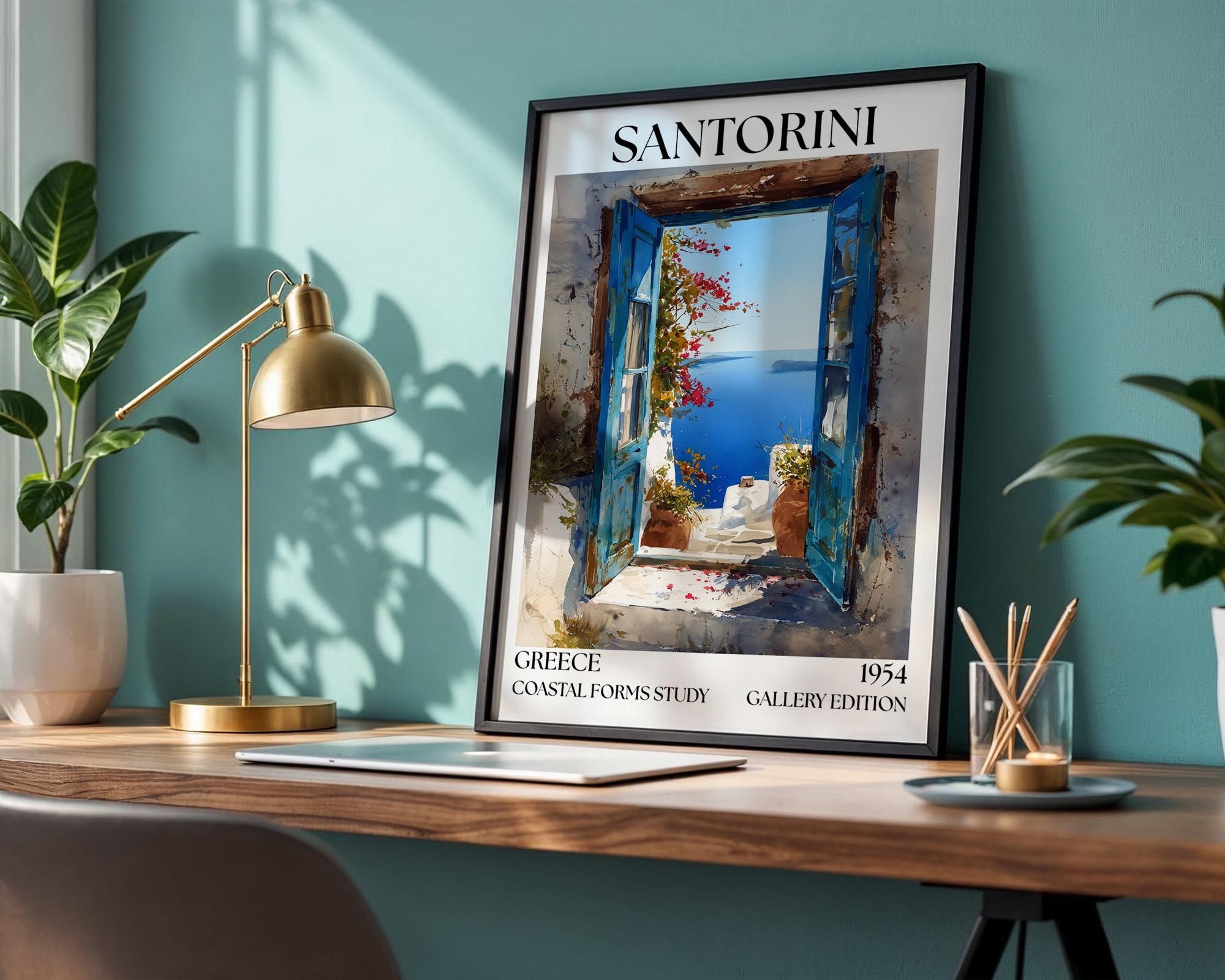 Santorini Henri Mattise Open Window Poster - Santorini Travel Wall Art Print