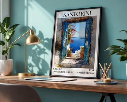 Santorini Henri Mattise Open Window Poster - Santorini Travel Wall Art Print