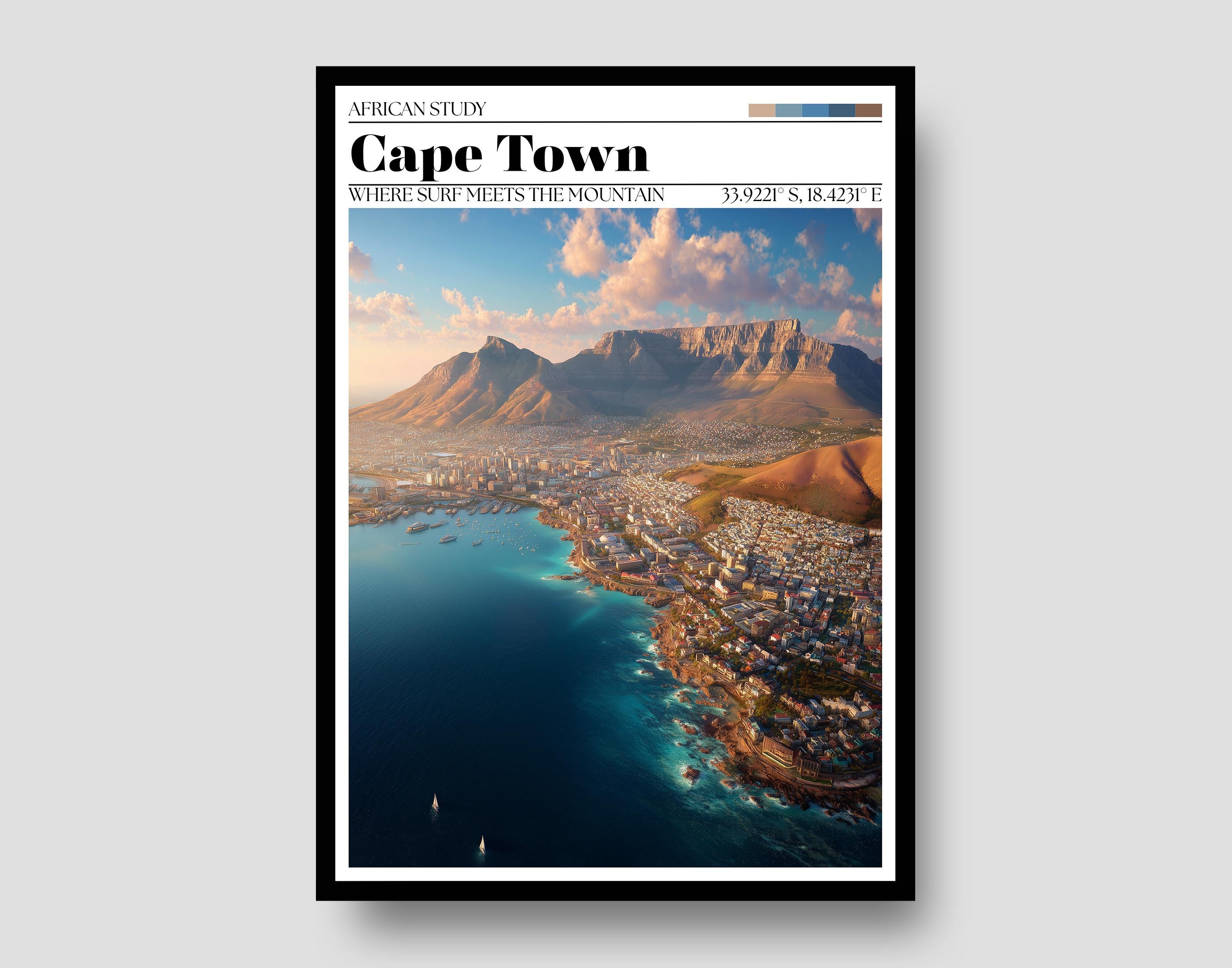 Cape Town Travel Poster – Table Mountain, South Africa Wall Art