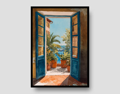 French Riviera Open Window Watercolour Poster - Henri Mattise Travel Art