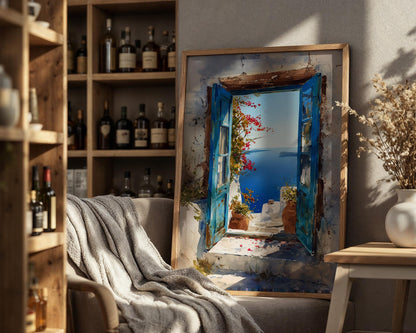 Santorini Open Window Poster - Henri Mattise Greece Travel Art