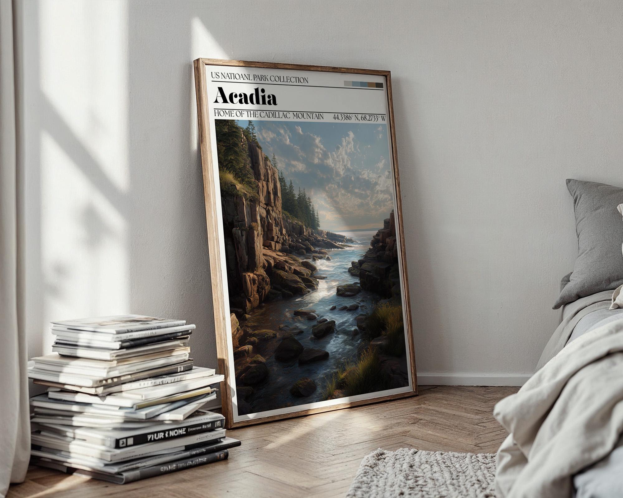 Acadia National Park Poster – Maine Coastal Waterfall Art