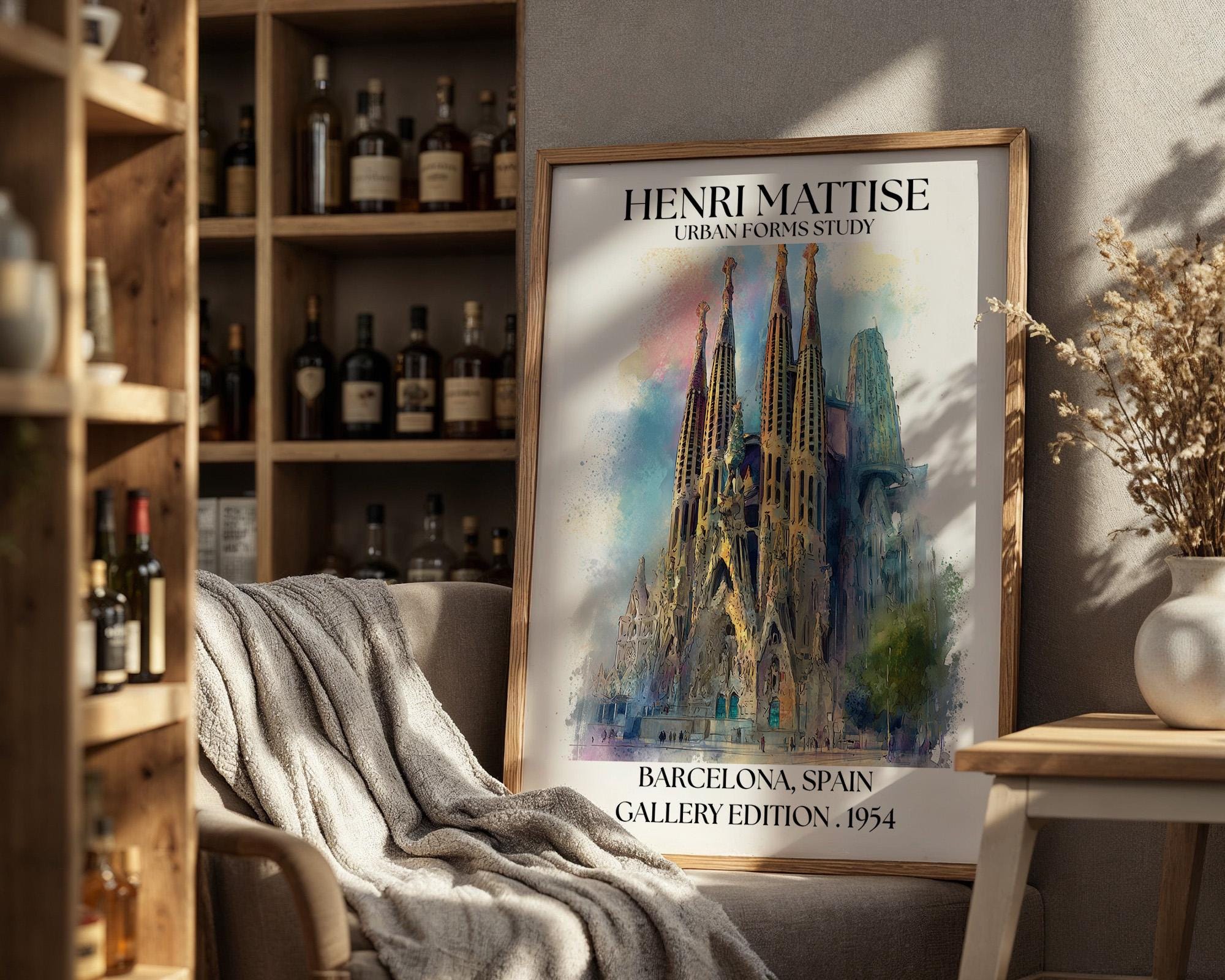 Barcelona Henri Mattise Travel Poster - Sagrada Familia Wall Art Print
