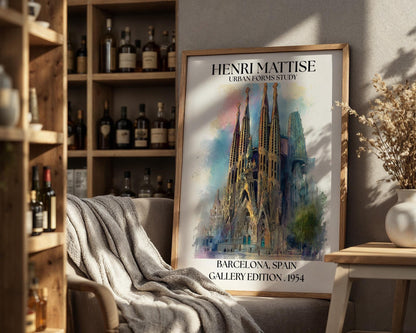 Barcelona Henri Mattise Travel Poster - Sagrada Familia Wall Art Print