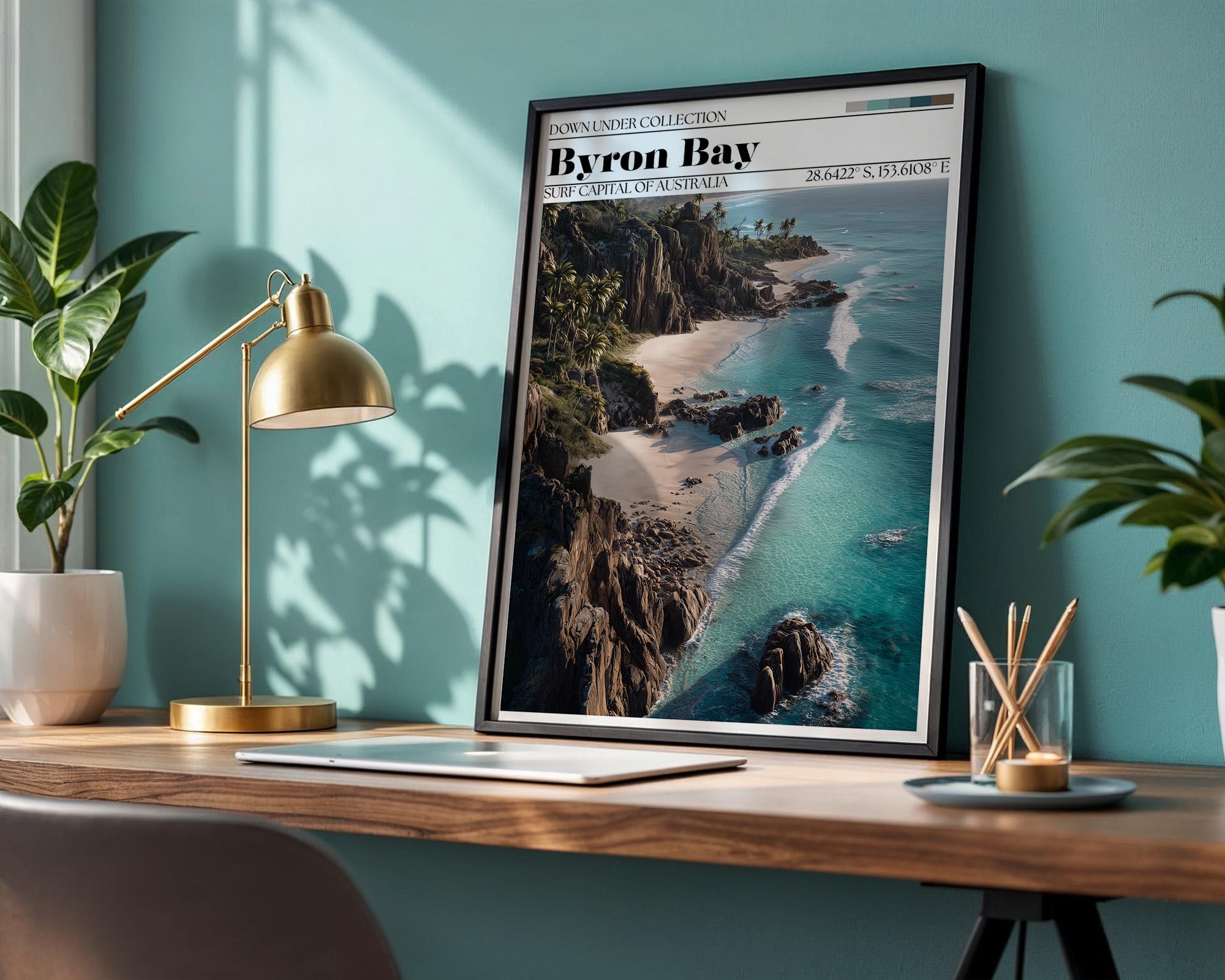 Byron Bay Australia Travel Poster – Coastal Surf Art