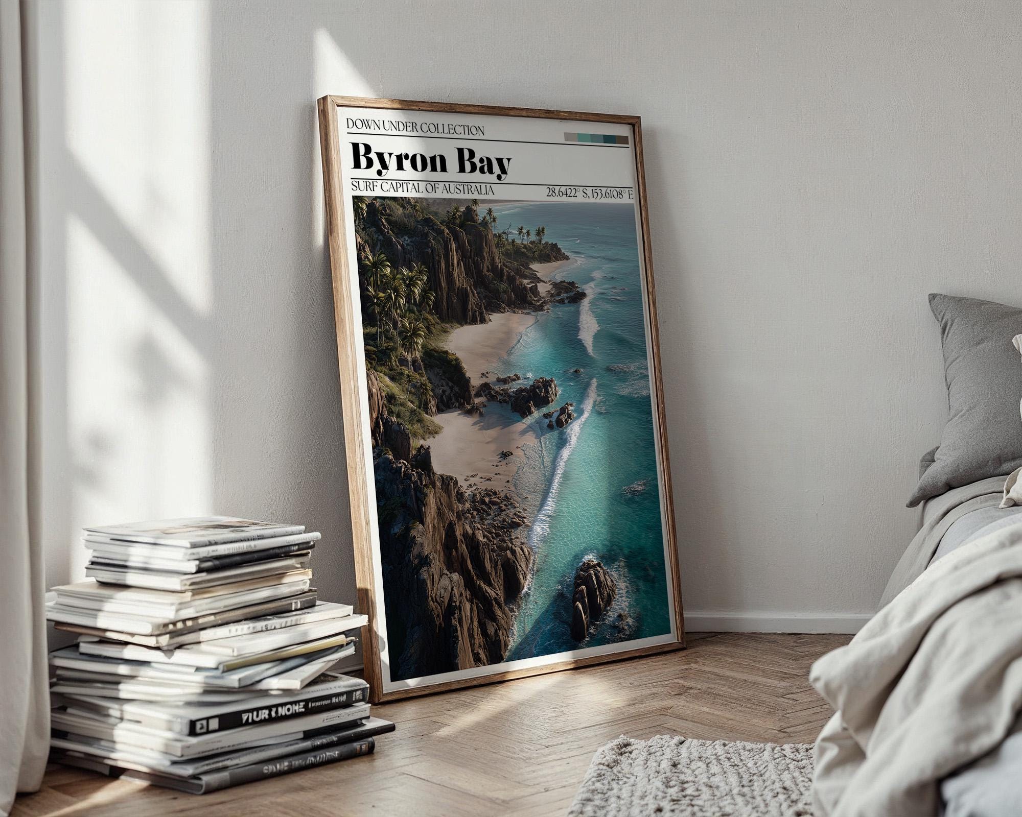 Byron Bay Australia Travel Poster – Coastal Surf Art