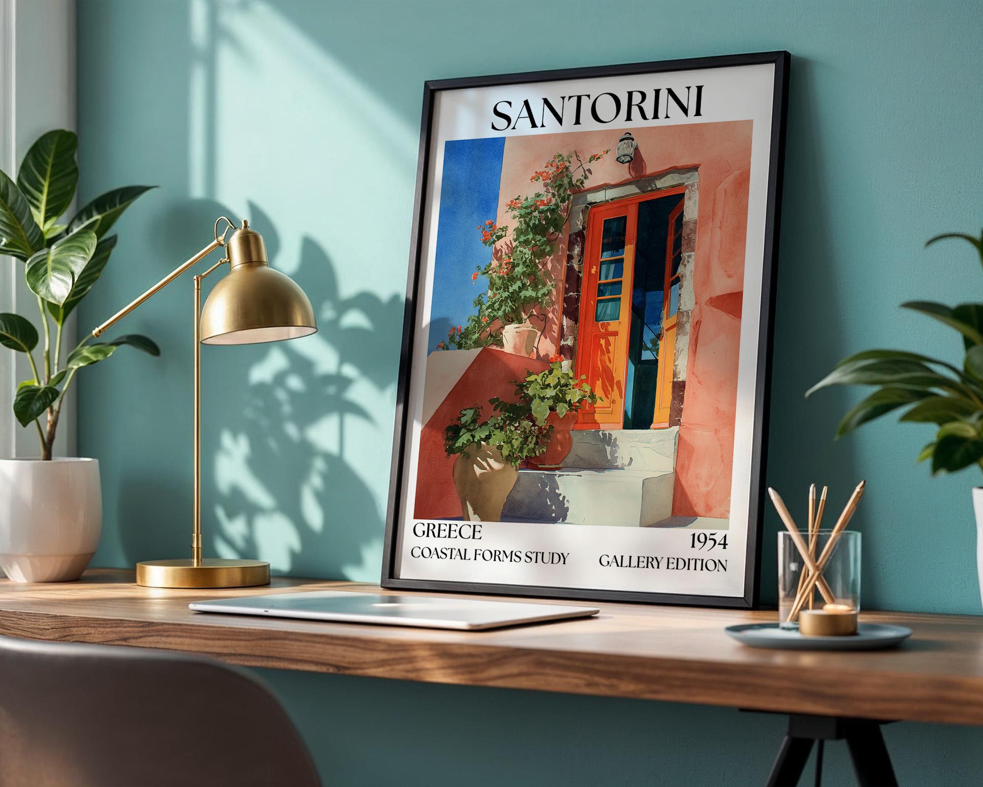 Santorini Henri Mattise Poster - Santorini Watercolour Travel Wall Art Print