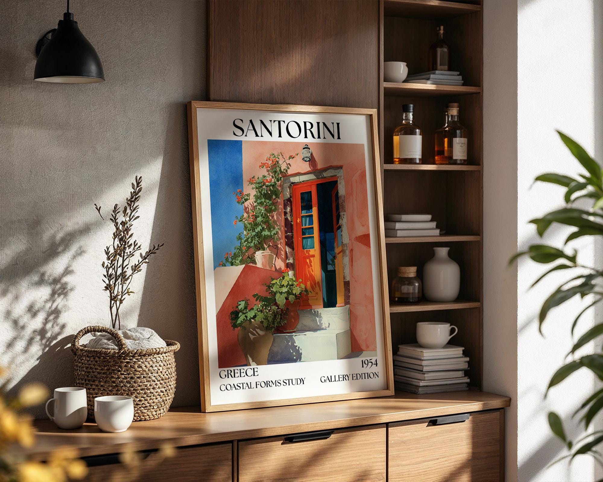 Santorini Henri Mattise Poster - Santorini Watercolour Travel Wall Art Print