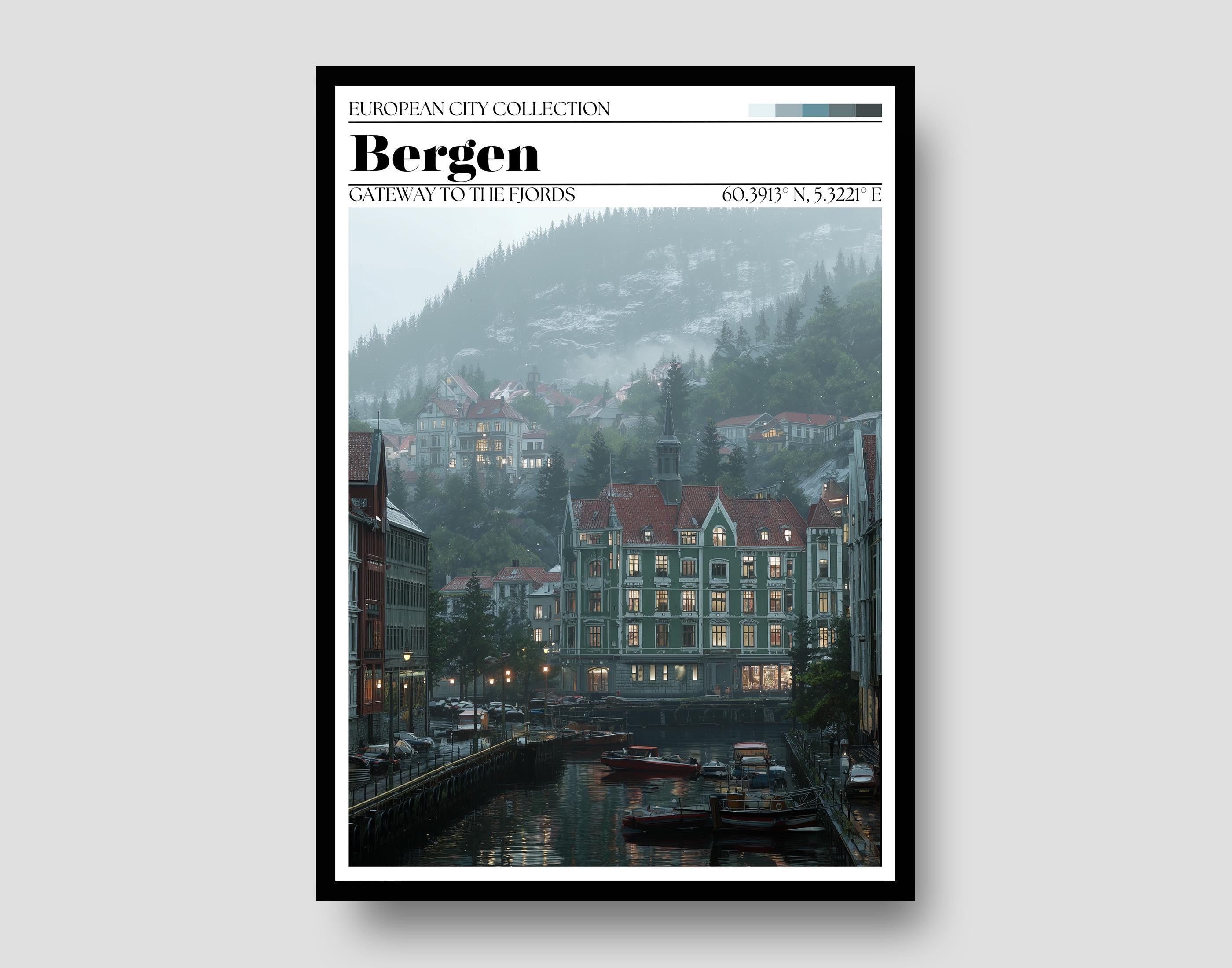 Bergen, Norway Travel Poster – Bergen Wall Art Print