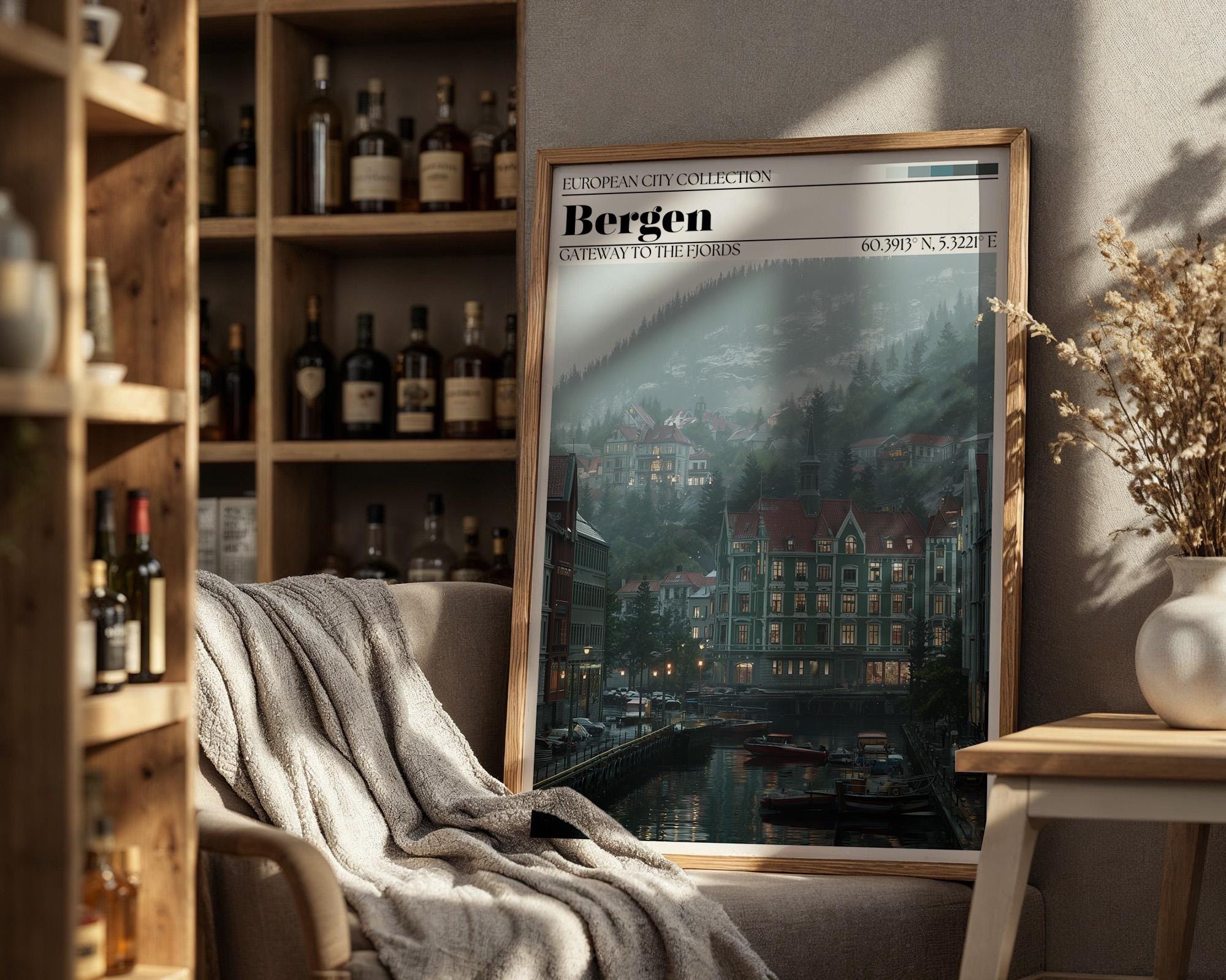 Bergen, Norway Travel Poster – Bergen Wall Art Print