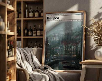 Bergen, Norway Travel Poster – Bergen Wall Art Print