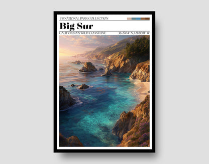 Big Sur California Travel Poster – Coastal Cliff Art
