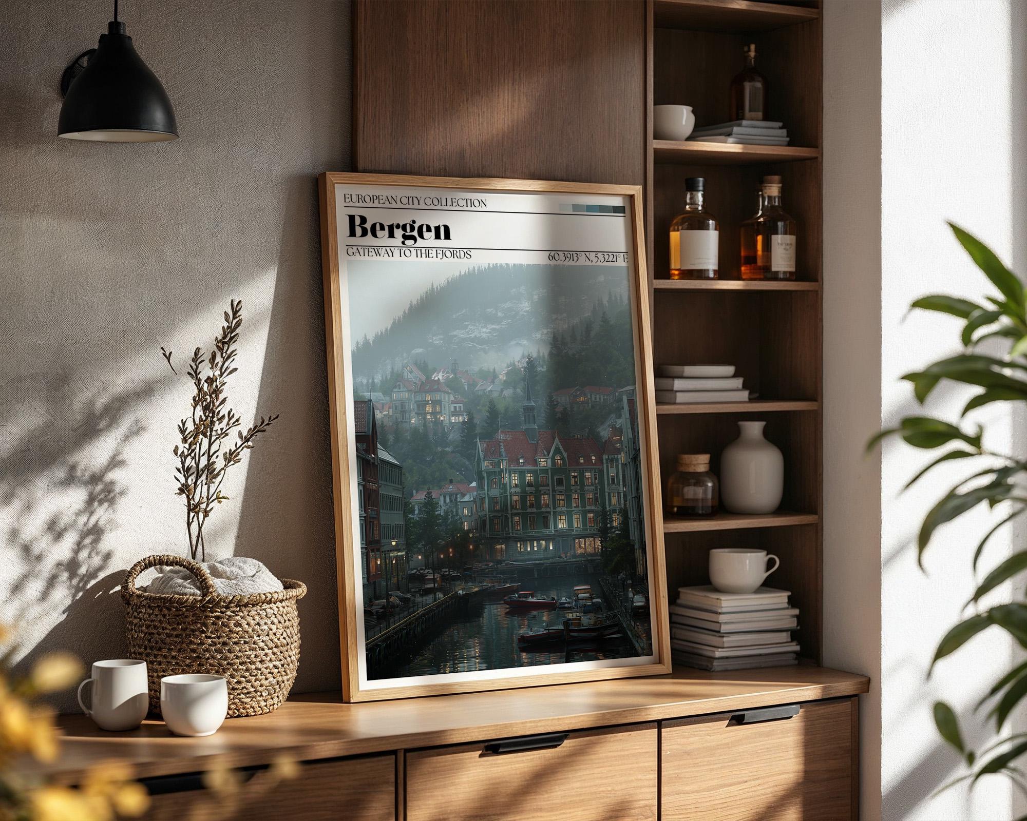 Bergen, Norway Travel Poster – Bergen Wall Art Print
