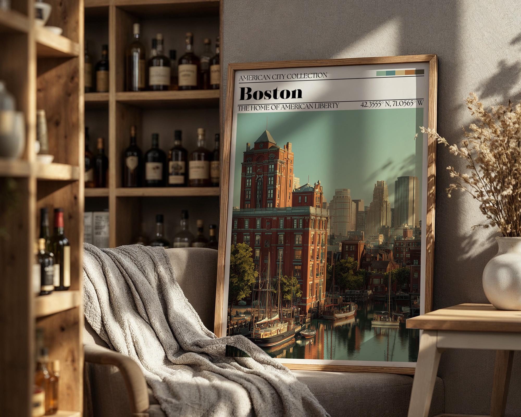 Boston Travel Poster – New England Skyline Art Print