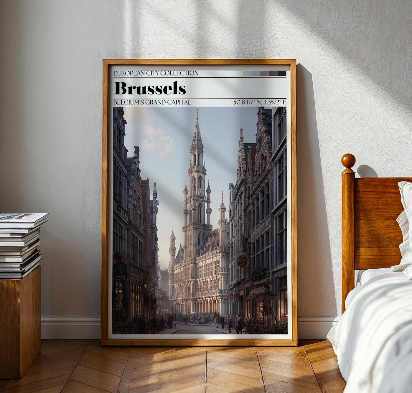 Brussels, Belgium Travel Poster - Grand Place Wall Art Print