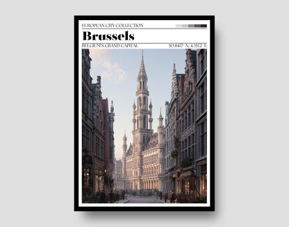 Brussels, Belgium Travel Poster - Grand Place Wall Art Print