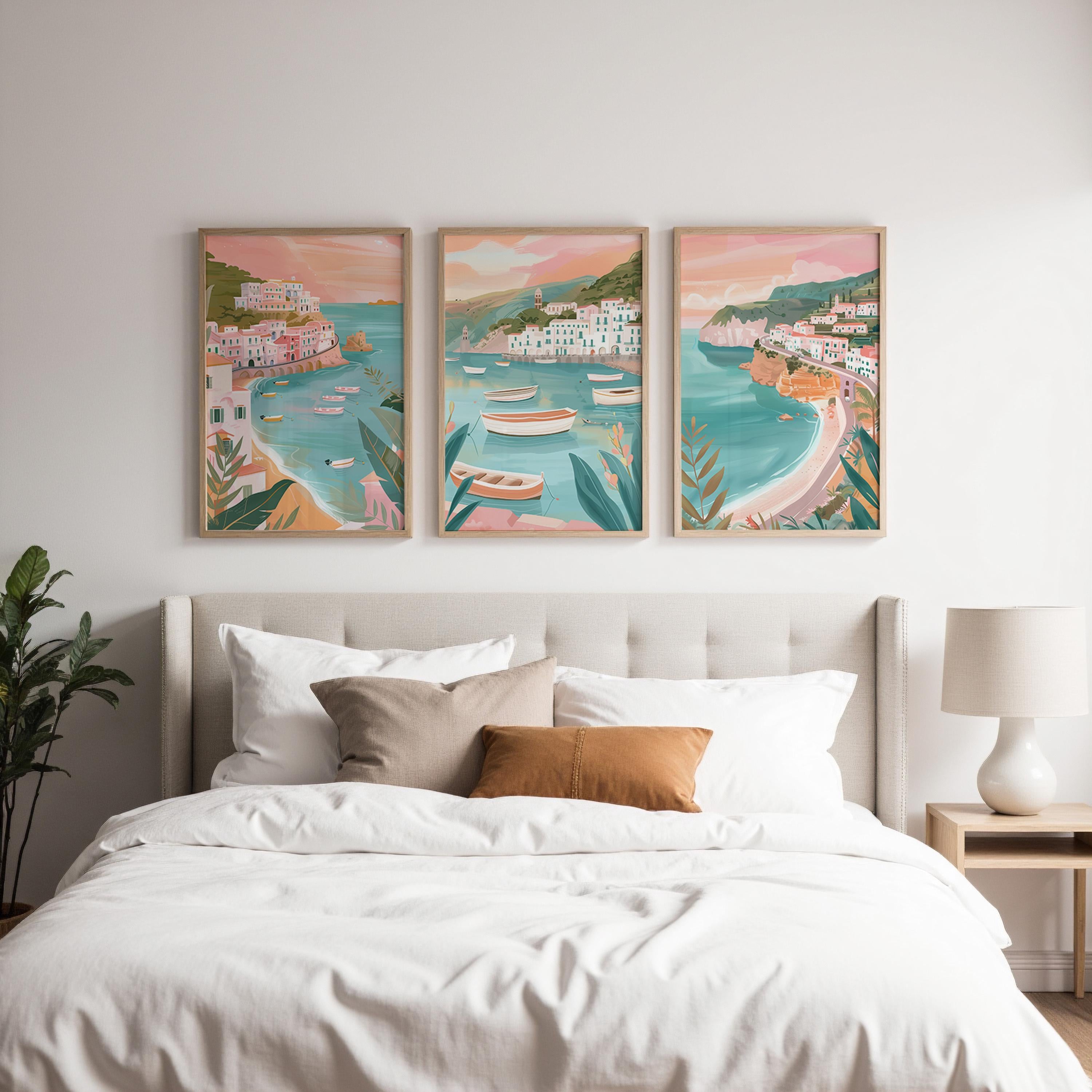 Set of 3 Amalfi Coast Italy Posters - Italian Coastal Wall Art - Travel Wall Art