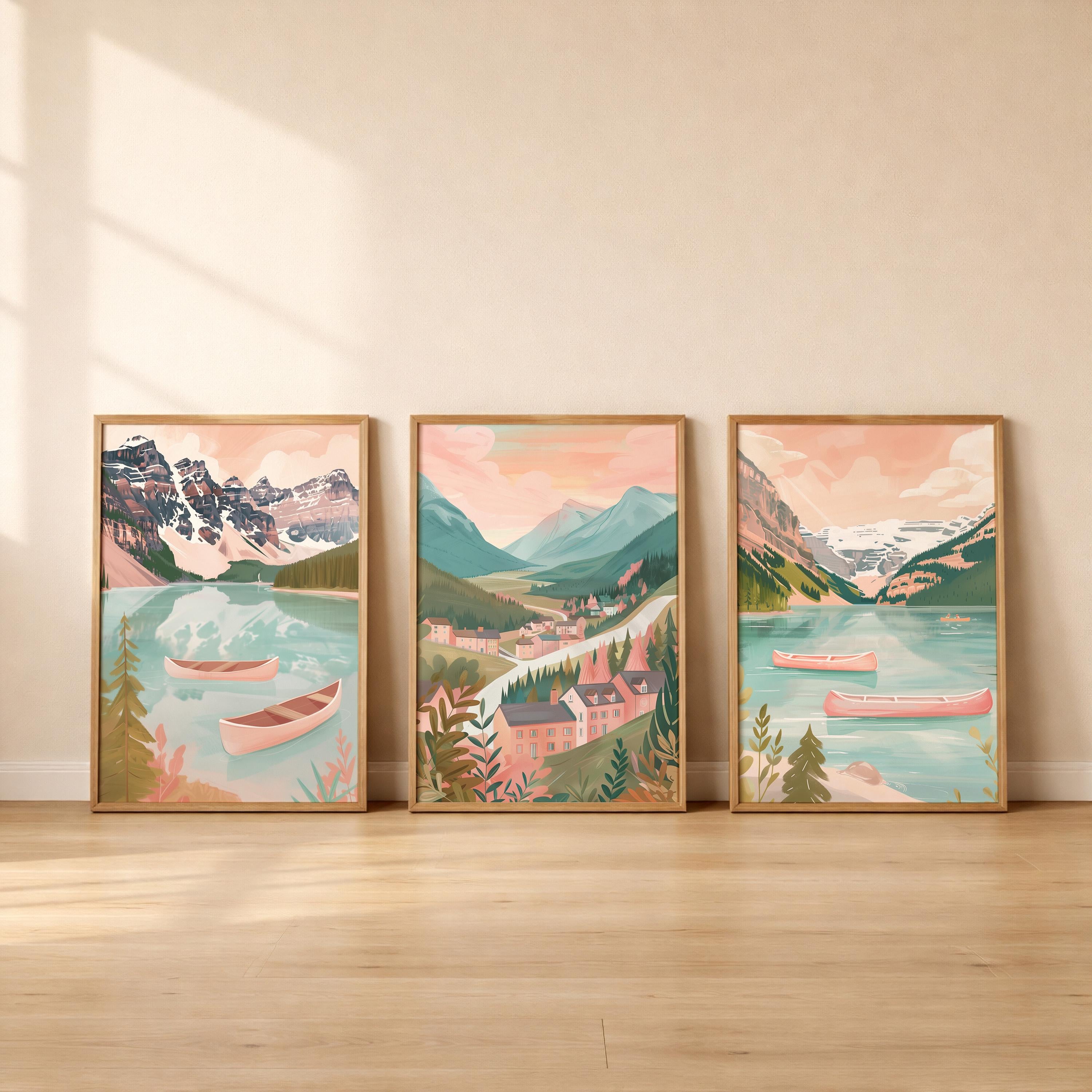 Banff National Park Set of 3 Posters - Canadian Rockies Wall Art Prints - Travel Wall Art
