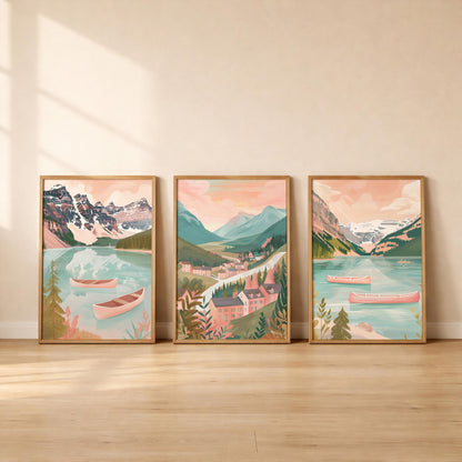Banff National Park Set of 3 Posters - Canadian Rockies Wall Art Prints - Travel Wall Art