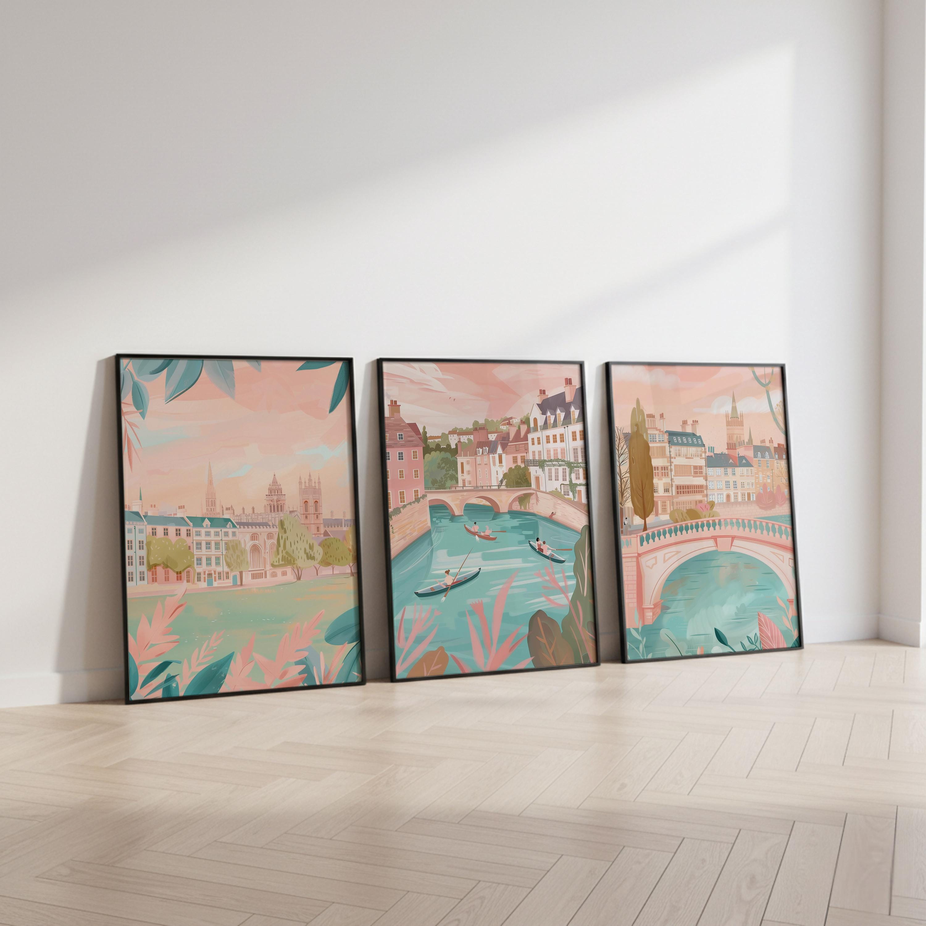 Cambridge Set of 3 Posters - Cambridge University Wall Art Prints - Travel Wall Art